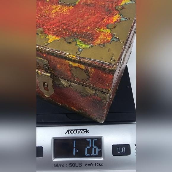 Handmade Pier 1 India Decorative Brass Wood Hinged Trinket Stash Box - Picture 13 of 13